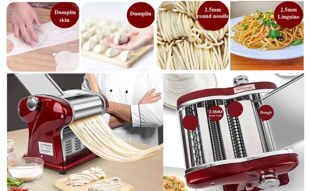 LEONEBEBE electric pasta maker on kitchen counter during review.