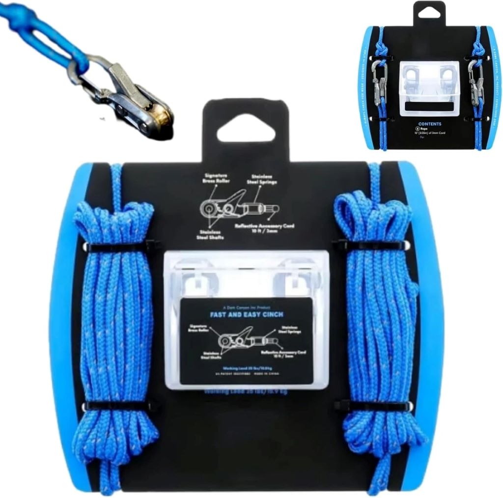 Rope cinching tool tightening a rope on a cargo load, demonstrating secure fastening.