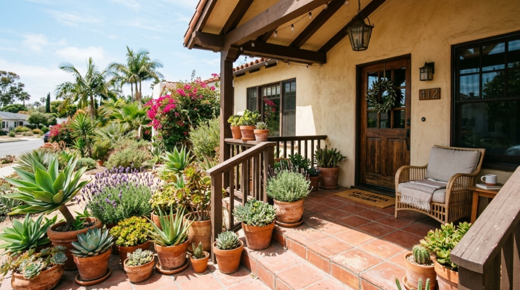 Hands planting a healthy drought-tolerant succulent into a ceramic pot.